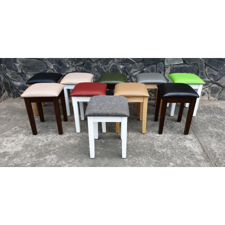 Solid Oak : Ghế Đôn Gỗ Sồi Mặt Nệm - Da Pu Đen